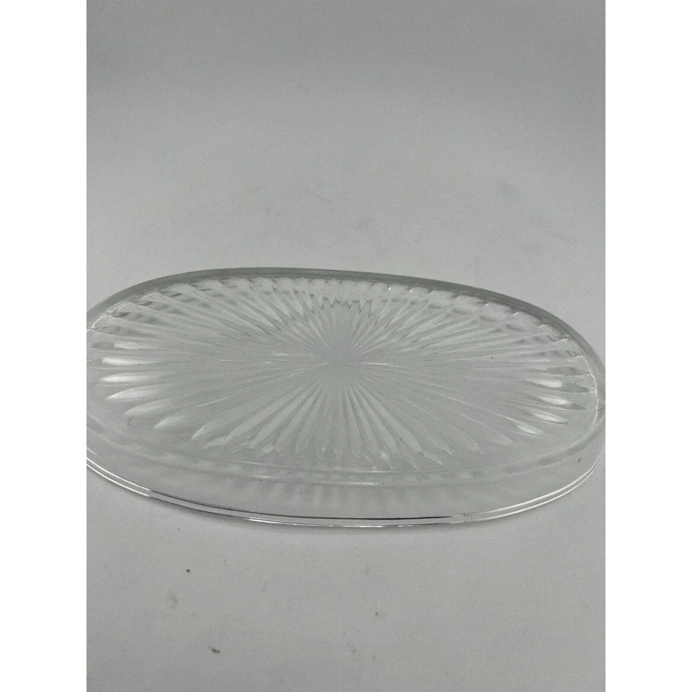 Vintage Retro‎ Clear Crystal Pressed Glass Starburst Oval Shaped Platter Dish